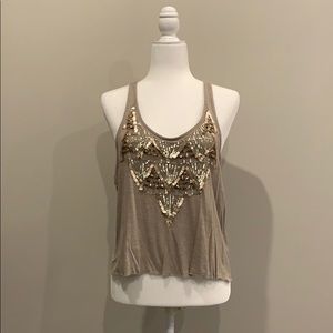 Hollister taupe sequin racer back tank top
